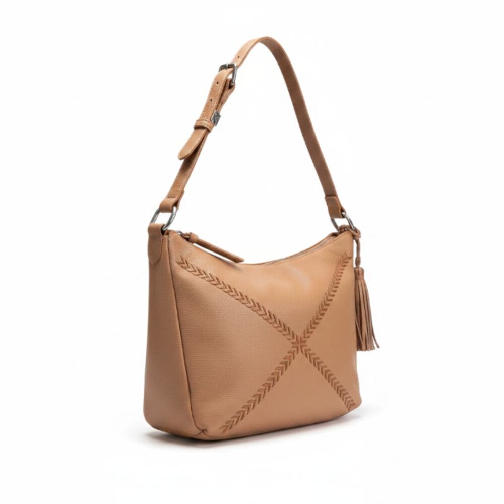 THE SAK Kyetra Leather Shoulder Hobo Bag Brown Embroidered City Office Chic Boho